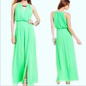 Vince Camuto Lime Green Faux Wrap Maxi Dress